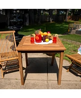 Sunnydaze Decor Solid Teak Outdoor Dining Table - Light Brown Wood Stain Finish - Square - 32 Inches Long