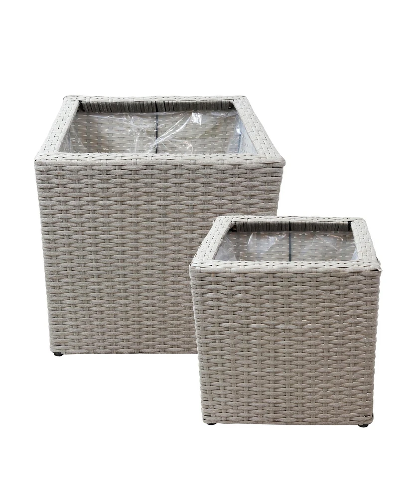 Sunnydaze Decor Polyrattan Square Indoor Planters Set - Includes 14-Inch Square and 11-Inch Square Modern Decorative Planter