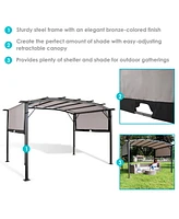 9 x 12 Foot Steel Arched Pergola with Retractable Polyester Canopy - Great for Backyard or Deck Tan