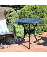 Sunnydaze Decor Sigonella 30.75-Inch Diameter Cast Aluminum Patio Dining Table with Umbrella Hole - Black Powder-Coated Finish