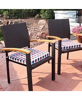 Square Indoor/Outdoor Seat Cushions with Ties - Set of Two 17-Inch Square Chair Pads - Fits a Variety of Dining and Patio Chairs