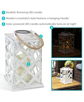 Modern Crosshatch Outdoor Solar Led Decorative Candle Lantern - Rustic Farmhouse Decor for Patio, Porch, Deck and Garden