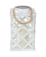 Modern Crosshatch Outdoor Solar Led Decorative Candle Lantern - Rustic Farmhouse Decor for Patio, Porch, Deck and Garden