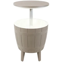 10-Gallon Patio Bar Cooler Table with Height-Adjustable Tabletop - Wood-Look Plastic Design - Driftwood