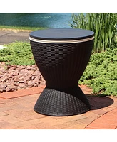 8-Gallon Patio Bar Cooler Table with Height-Adjustable Tabletop - Faux Wicker Plastic Design - Phantom Gray