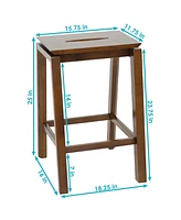 25-Inch Backless Solid Rubberwood Counter-Height Stools - Dark Walnut Finish - Set of 2