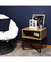 19.75-Inch H Open Shelf Mdp Industrial-Style Nightstand with Powder-Coated Steel Cross Base - Brown