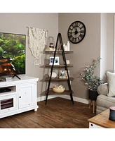 68.5-Inch H 4-Tier Industrial-Style A-Frame Ladder Shelf - Mdp Shelves with Powder-Coated Steel Frame - Brown