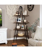 68.5-Inch H 4-Tier Industrial-Style A-Frame Ladder Shelf - Mdp Shelves with Powder-Coated Steel Frame - Brown