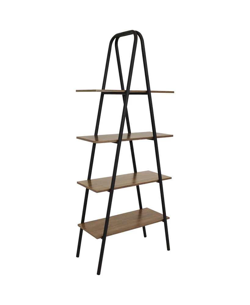 Sunnydaze Decor 68.5-Inch H 4-Tier Industrial-Style A-Frame Ladder Shelf - Mdp Shelves with Powder-Coated Steel Frame - Brown