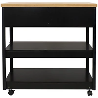 33.5-Inch W Mdf Rolling Kitchen Island Cart with Drawers and Shelves - Black