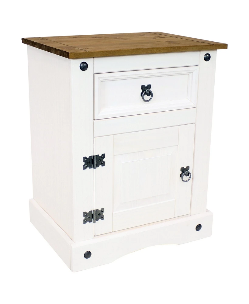 Sunnydaze Decor Solid Pine White Nightstand with Drawer and Door - Zinc Alloy Hardware Included - Farmhouse Living Room Side Table with Storage