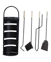 Sunnydaze Decor 4-Piece Fireplace Tool Set with Stand - Indoor Hearth Accessories and Slotted Shroud Holder