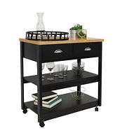 33.5-Inch W Mdf Rolling Kitchen Island Cart with Drawers and Shelves - Black