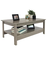 Sunnydaze Decor 16-Inch H Gray Wood Coffee Table with Shelf - Rustic Cocktail Table for Living Room or Home Office - Thunder Gray