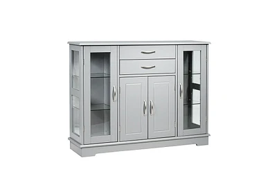 Slickblue Wood Buffet Sideboard Cabinet with Glass Display Doors