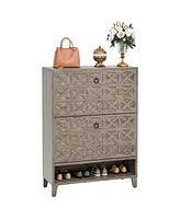 Tribesigns Shoe Cabinet with 2 Flip Drawers, Narrow Storage Organizer for Entryway, Freestanding Wood Rack Wooden Legs Adjustab