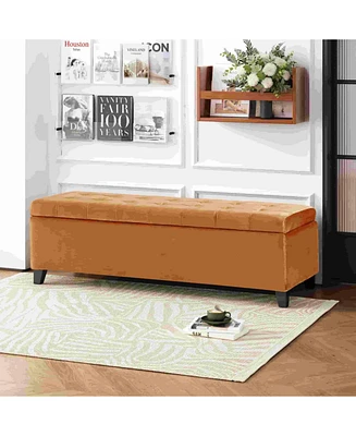 Velvet Storage Ottoman Bench with Tufted Lift-Top, Upholstered Accent Bench for Bedroom or Living Room-The Pop Home