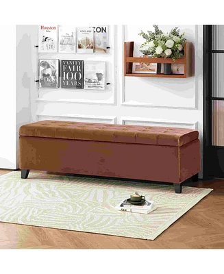 The Pop Home Velvet Storage Ottoman Bench with Tufted Lift-Top, Upholstered Accent for Bedroom or Living Room-The