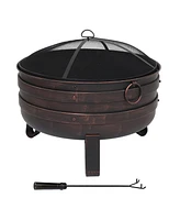 Sunnydaze Decor 24-Inch Heavy-Duty Steel Cauldron Fire Pit - Includes Spark Screen and Protective Cover - Brushed Bronze