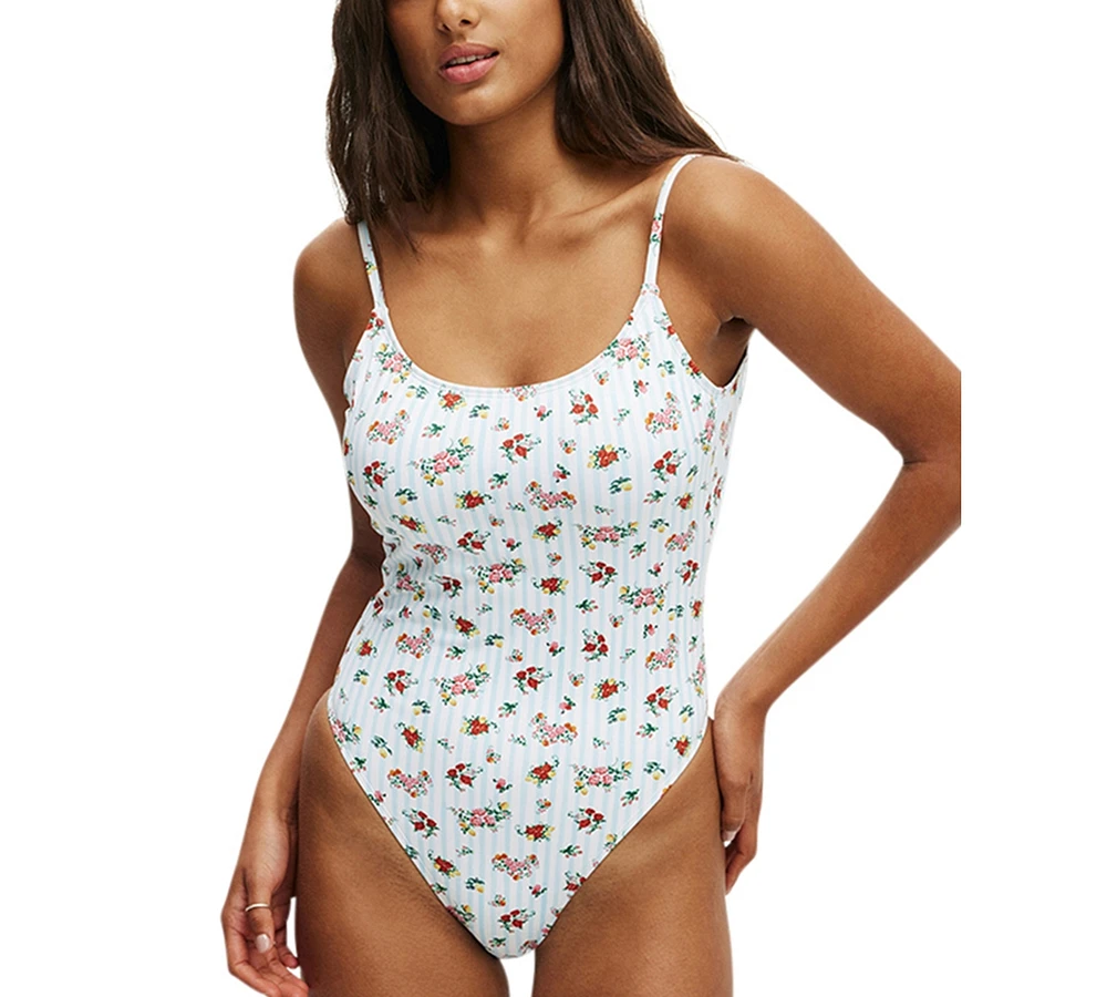 Cotton On Women's Floral-Print Thin-Strap Scoop-Back One-Piece Swimsuit