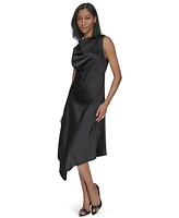 Halston Women's Twill-Satin Sleeveless Draped Midi Dress