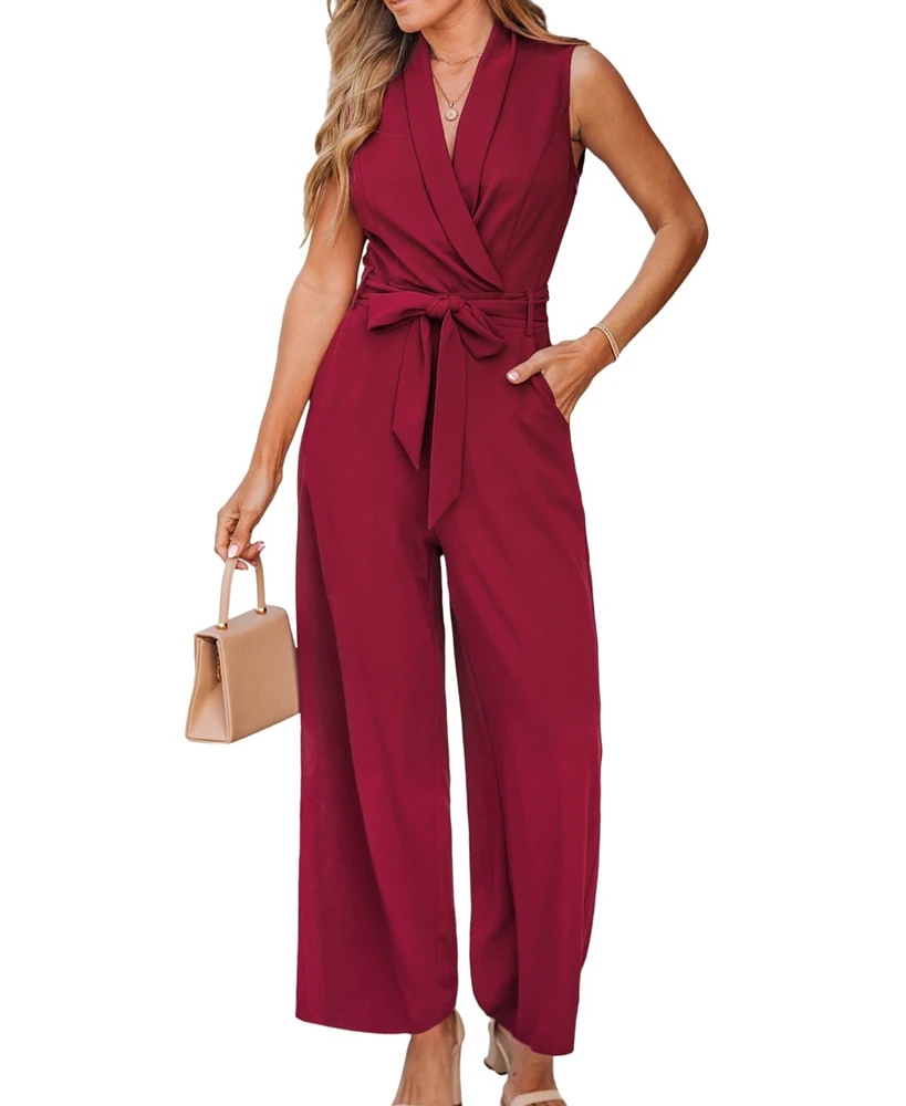 Cupshe Women's Elegant V Neck Sleeveless Tie Waisted Jumpsuit, Created for Macy's