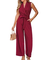 Cupshe Women's Elegant V Neck Sleeveless Tie Waisted Jumpsuit