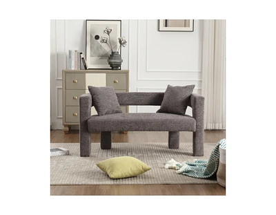 The Pop Home Modern Chenille Loveseat Bench, Comfy Upholstered 2-Seater Sofa for Living Room, Bedroom, & Leisure Areas-The