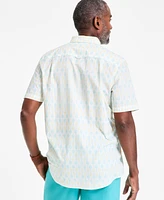 Club Room Men's Racket Regular-Fit Stretch Geo-Print Button-Down Poplin Shirt, Exclusively at Macy's