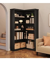 gaomon Farmhouse Bookshelf Corner Bookcase 72.8” Large Bookcase Wood Bookshelf Tall L Shaped Bookshelf