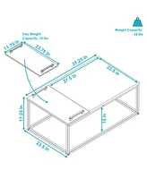 39-Inch W Industrial-Style Coffee Table with Removable Serving Tray with Pvc Feet - Aluminum Tray Handles