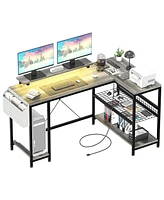 gaomon L Shaped Computer Desk with Power Outlets & Led Light, 49.6" Reversible Corner Computer Desk
