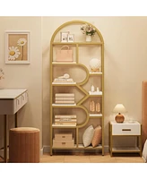 gaomon Bookshelf 6 Tier Arched Bookcase 81.7in Tall Display Racks Geometric Open Storage Shelf