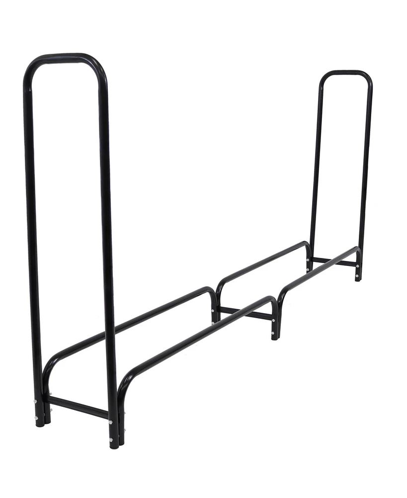 8-Foot Firewood Log Rack - Indoor/Outdoor Black Powder-Coated Steel Storage Accessory