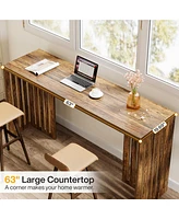 Tribesigns Bar Table, 63-Inch Counter Height Pub Table, Industrial Bar Height Table, Rectangular High Top Kitchen & Dining Counter Tables with Louvere