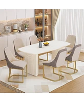 Boyel Living 70.8-Inch High-End Solid Wood Table With Fabric +Pu Modern Dining Side Chairs (Dining And Chair Set)