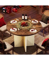 Tribesigns Round Dining Table for 4, All-Wood Dining Room Table, Farmhouse Dinner Table with Pedestal Base, 39.37-Inch Kitchen Table for Dining Room,