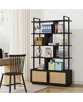 gaomon 5 Tier Rattan Bookshelf with Storage Cabinet & Door