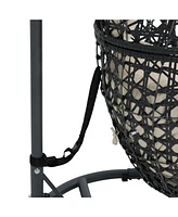 Sunnydaze Decor Cordelia Hanging Egg Chair with Steel Stand Set - Resin Wicker Porch Swing Includes Gray Cushion and Headrest