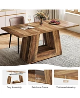 Tribesigns Dining Table for 4 to 6 People, 63" Rectangular Dining Room Table, Modern Wooden Faux Marble Dinner Table with Sturdy Base for Kitchen