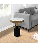 Slickblue Round Side End Table with Banded Natural White Marble Top for Elegant Home Decor