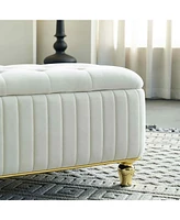 The Pop Home 47.24" W Velvet Storage Ottoman Bench with Gold Embroidery, Modern Footstool for Living Room & Bedroom-The