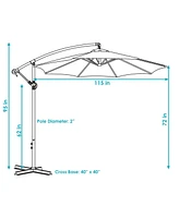 Outdoor Cantilever Offset Patio Umbrella - Outside Waterproof Polyester Shade Steel Pole Air Vent, Cross Base and Crank Deck, Backyard Pool