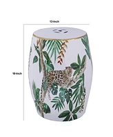 Slickblue Accent Table with Drum Shape and Tropical Print for Vibrant Home Decor