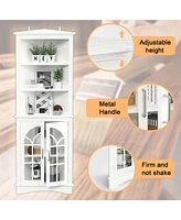 Mondawe 63.3inch White Corner Storage Cabinet Tall Freestanding Bookcase with Doors&Adjustable Shelves