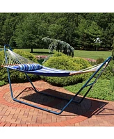 Sunnydaze Decor Double Quilted Fabric Hammock with Universal Steel Stand - 450-Pound Capacity - Blue Stand - Catalina Beach