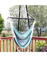 Sunnydaze Decor Caribbean Xl Hanging Outdoor Hammock Chair - Soft-Spun Polyester Rope - 300-Pound Capacity - Lagoon Stripes Blue