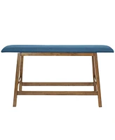 Sunnydaze Decor Counter-Height Solid Rubberwood Backless Dining Bench - Weathered Oak Finish with Blue Cushion