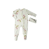 Baby Grey by Everly Girls Zip Long Sleeve Footie & Head Wrap Set